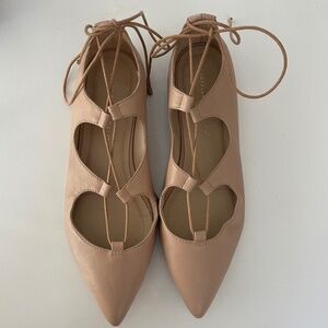 Loeffler Randall Ambra nude pointy toe lace up leather flats W 7 1/2